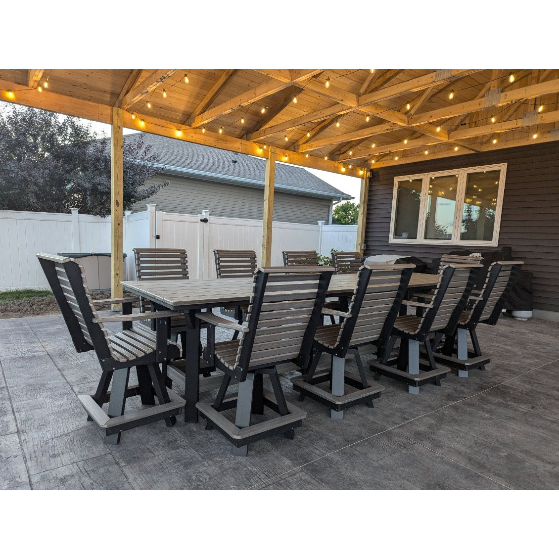 12' Counter Table with 10 Rollback Swivel Counter Chairs in Black and Coastal Gray