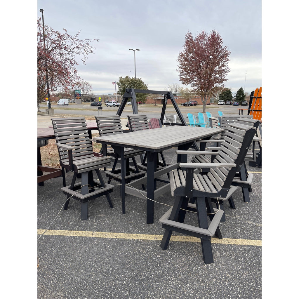 7' Bar Table with 6 Rollback Swivel Bar Chairs in Black & Coastal