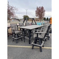 7' Bar Table with 6 Rollback Swivel Bar Chairs in Black & Coastal