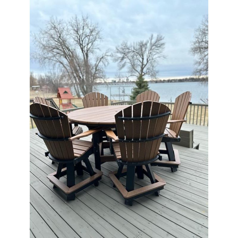 60" Round Counter Table with 6 Classic Swivel Counter Chairs in Black/Mahogany (Wood Grain)