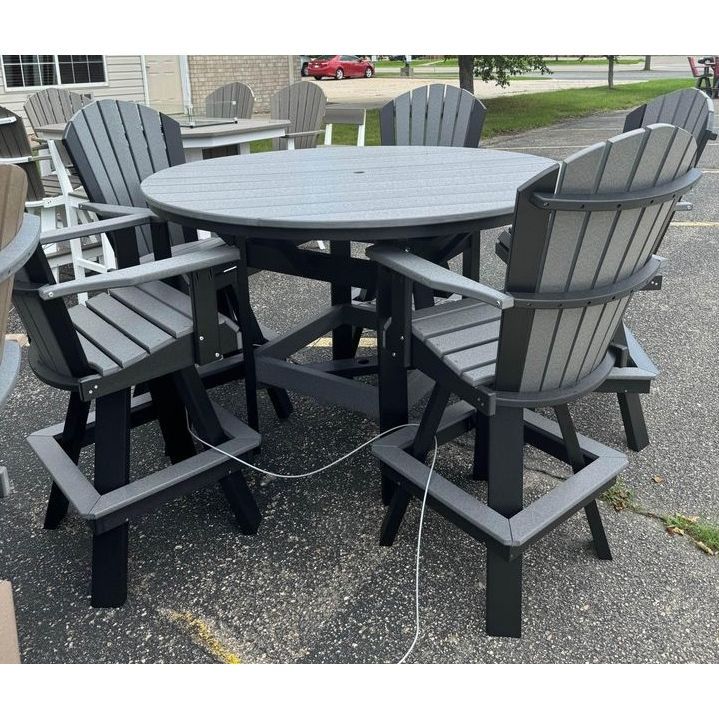 60" Round Counter Table with 6 Classic Swivel Counter Chairs in Black and Dark Gray