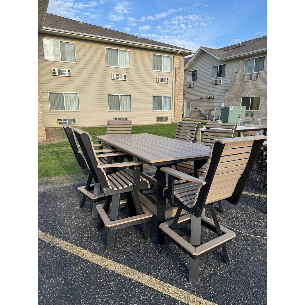 Creekside 7' Bar Table with 6 Rollback Swivel Chairs in Black & Weatherwood