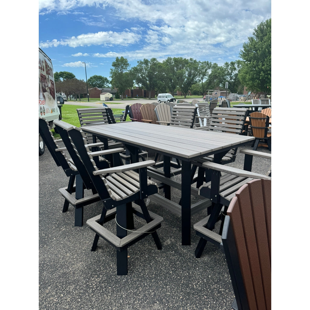 7' Bar Table with 6 Rollback Swivel Bar Chairs in Black & Coastal