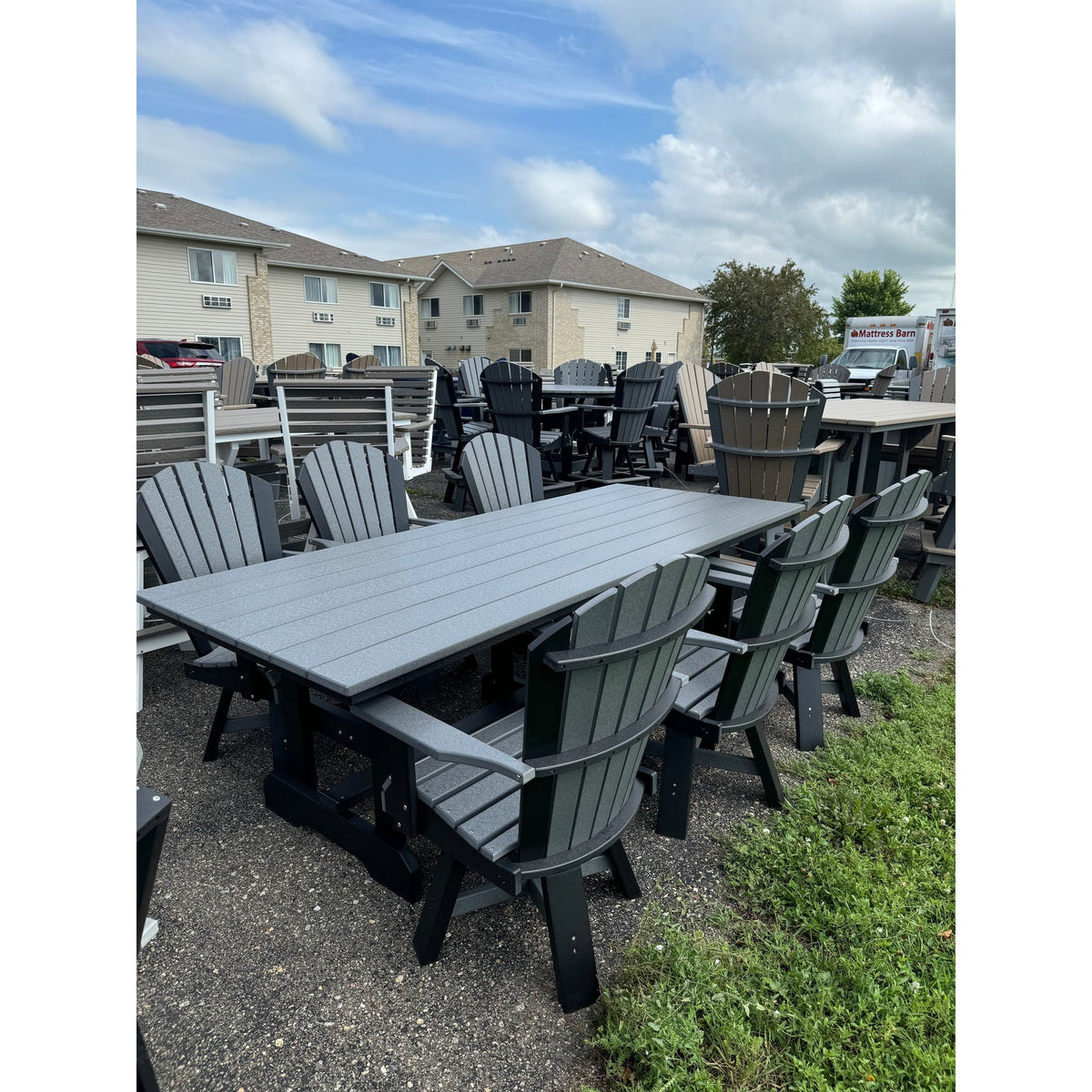 8' Rectangle Table with 6 Swivel Chairs in Black/Dark Gray