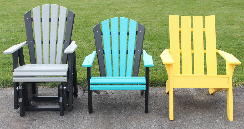 Children's Adirondack glider in poly lumber, kids gliding chair with 16in seat - Salt and Sand Patio Co