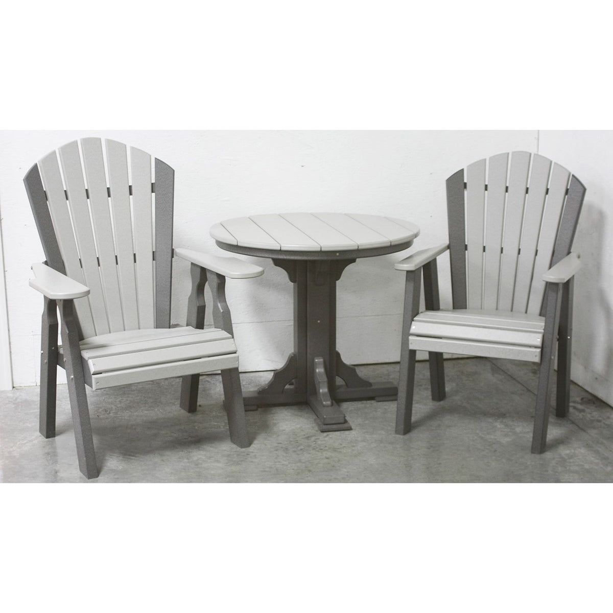 Balcony height patio set, 28in square poly bistro table with 2 swivel chairs - Salt and Sand Patio Co
