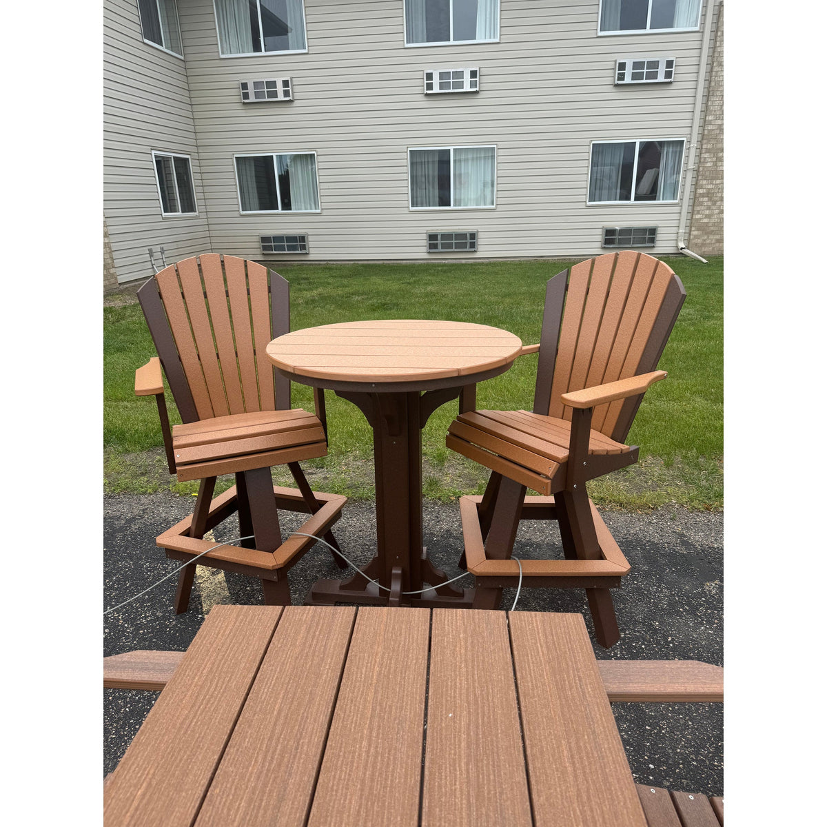 39" Round Bar Table with 2 Classic Swivels in Brown and Cedar