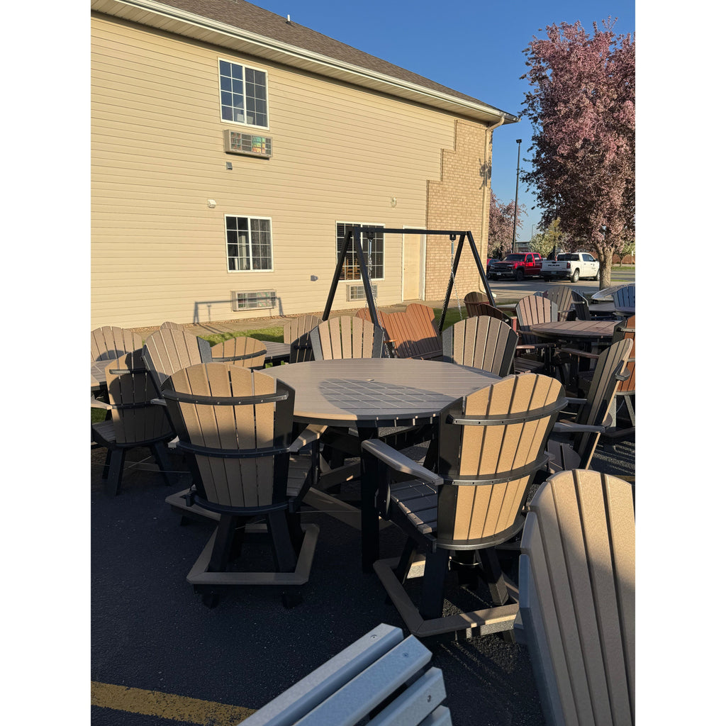 60" Round Counter Table with 6 Classic Swivel Counter Chairs in Black and Weatherwood