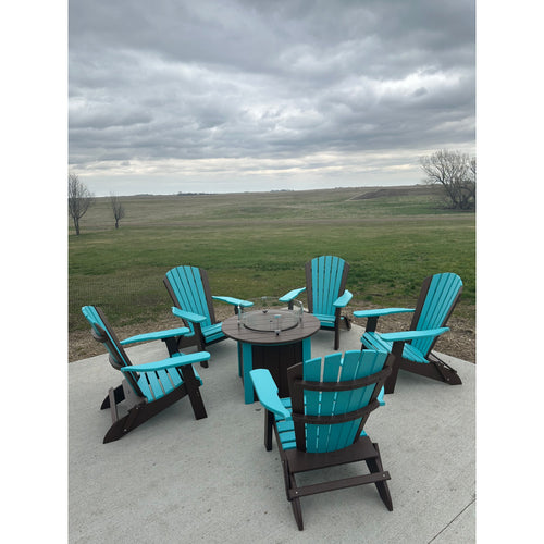 34" Round Fire Pit in Aruba and Brown with 4 Folding Beach Chairs