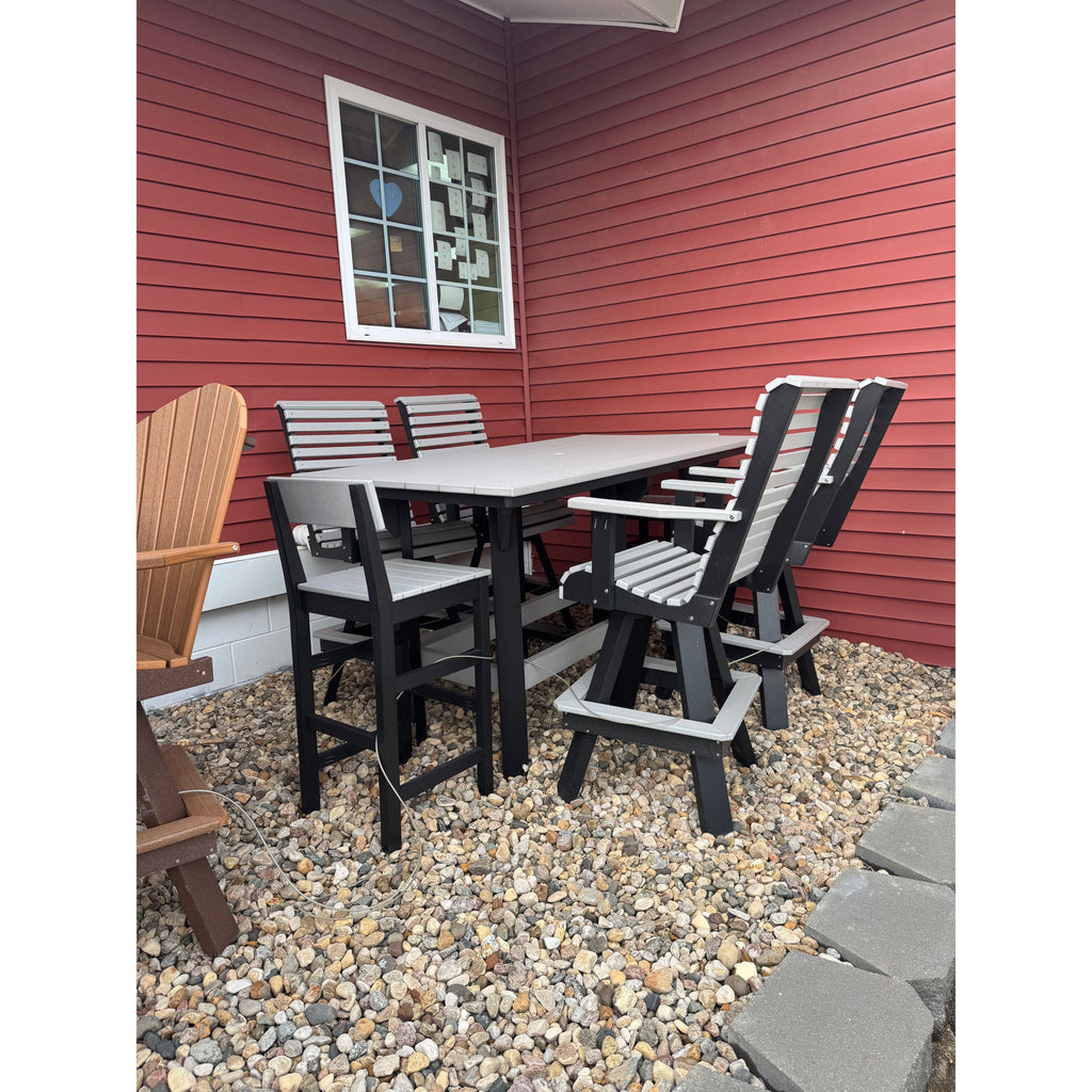 6' Bar Table with 4 Rollback Swivel Chairs and 2 barstool in Black and Dove Gray
