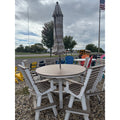 60" Round Bar Table with 6 Rollback Swivel Chairs in White and Weatherwood