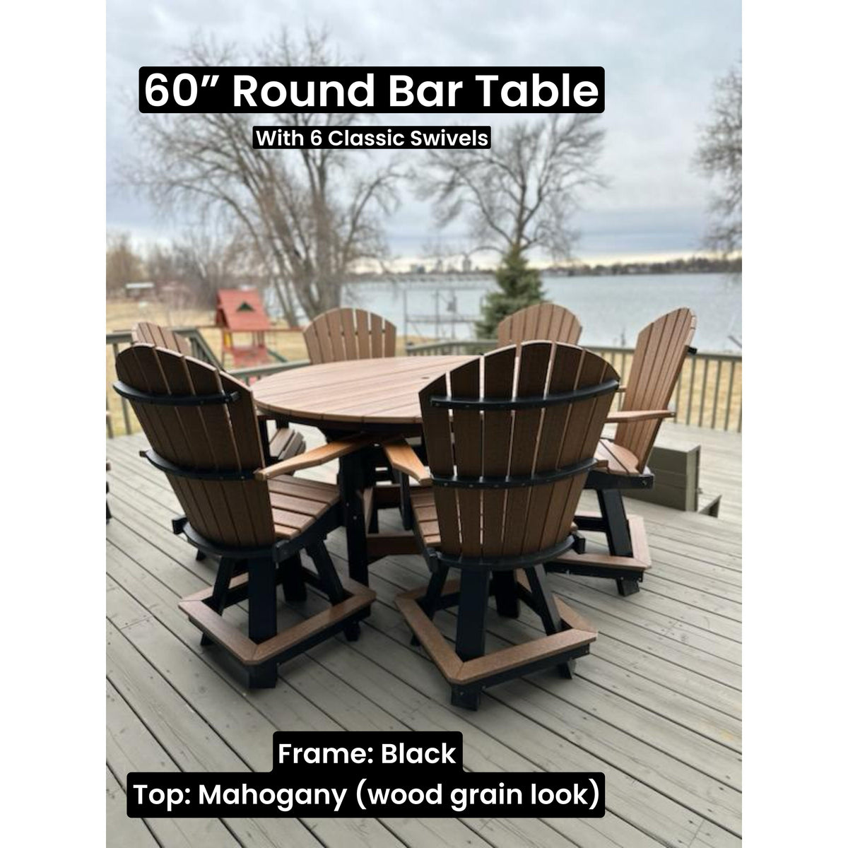 60" Round Counter Table with 6 Classic Swivel Counter Chairs in Black/Mahogany (Wood Grain)