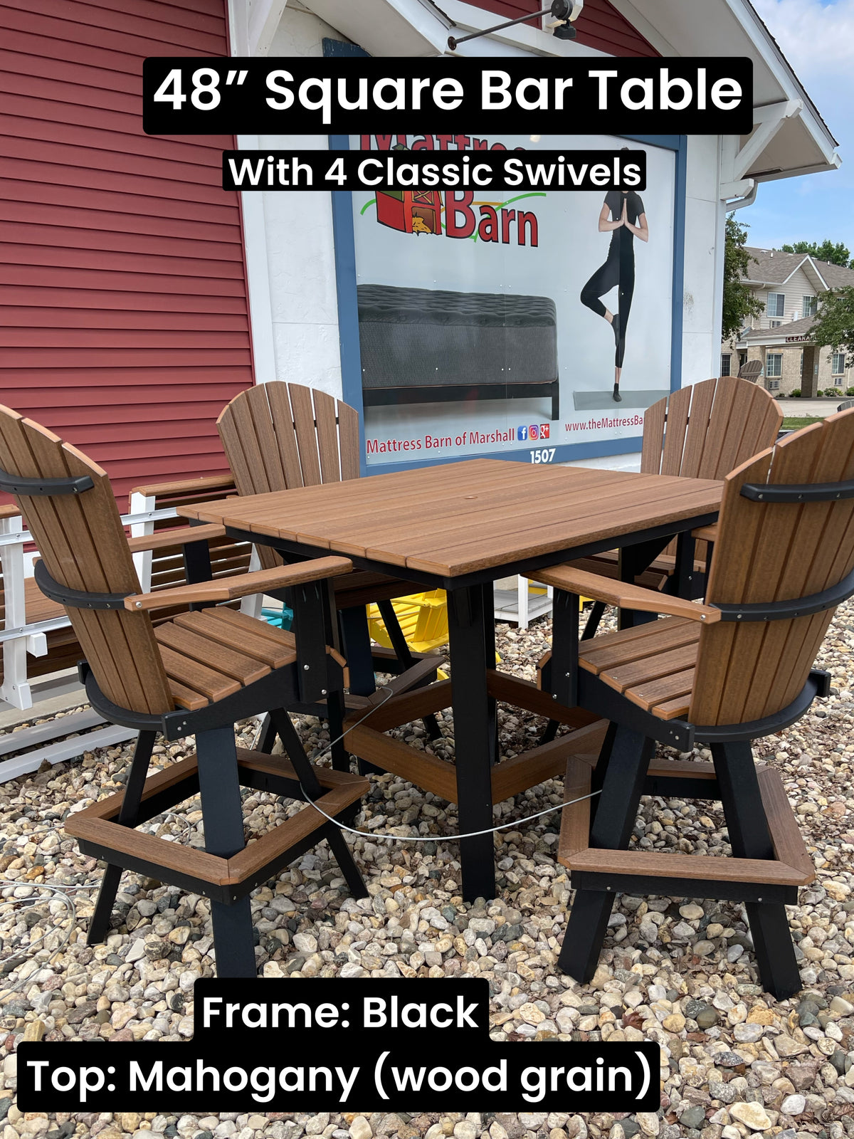 48" Square Bar Height Table with 4 Swivel Chairs