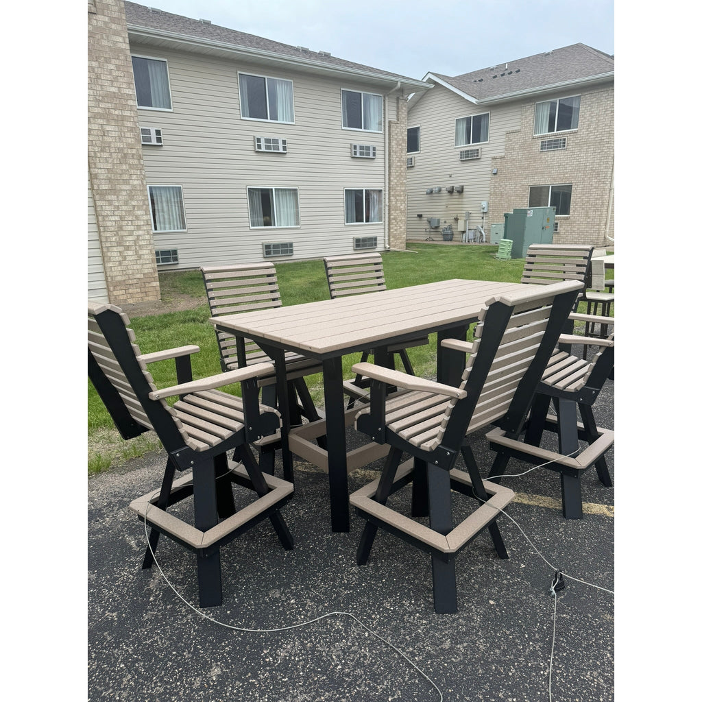 Creekside 7' Bar Table with 6 Rollback Swivel Chairs in Black & Weatherwood