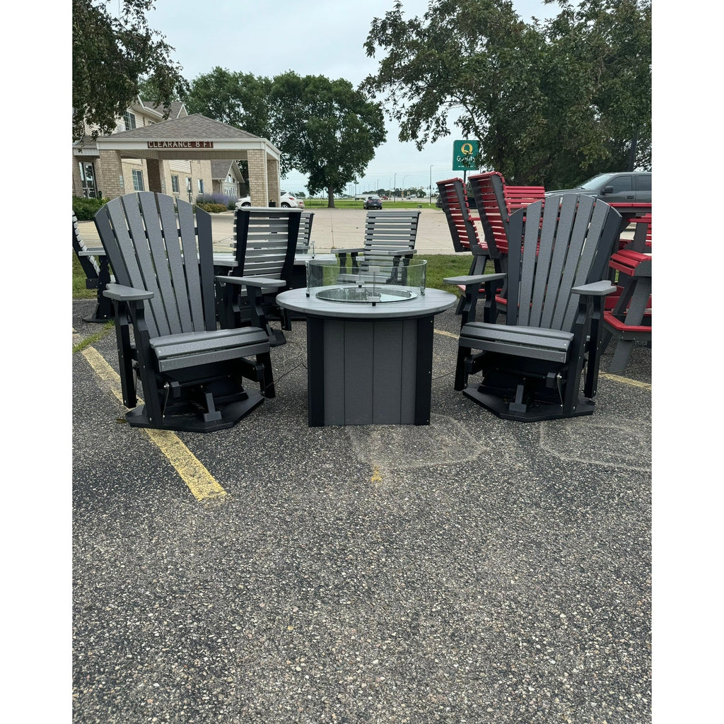 34" Round Fire Pit with 2 Classic Swivel Gliders in Black and Dark Gray