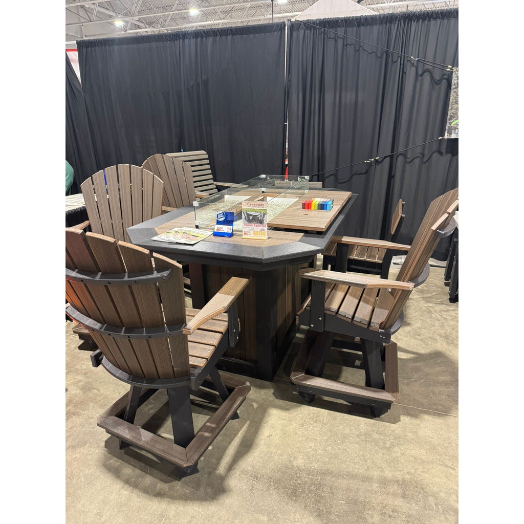 6' Fire Table with 4 Classic Swivel Bar Chairs & 2 Stationary Barstool in Black/Brazilian Walnut