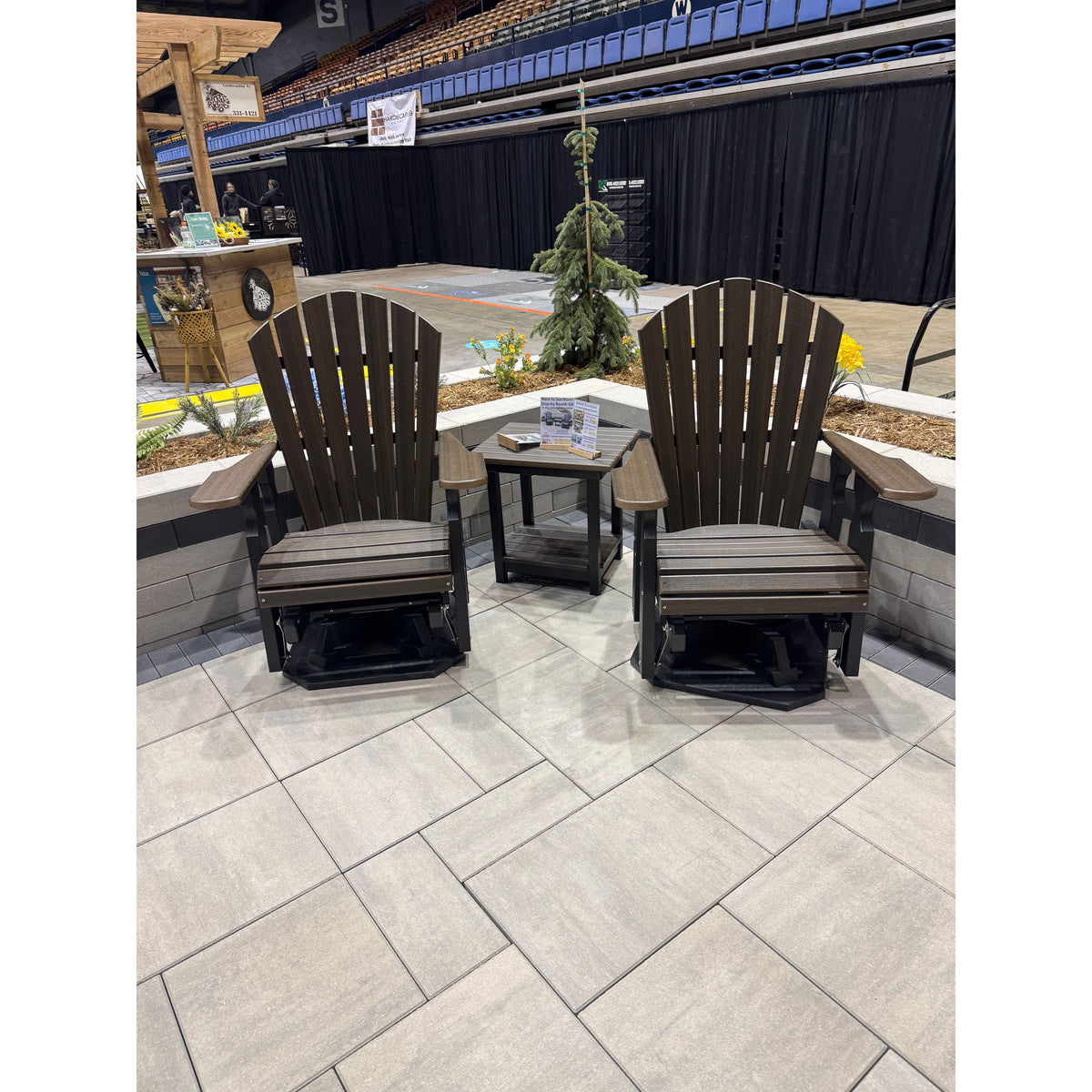 Package: 2 Classic Swivel Gliders with Matching End Table in Black and Brazillian Walnut