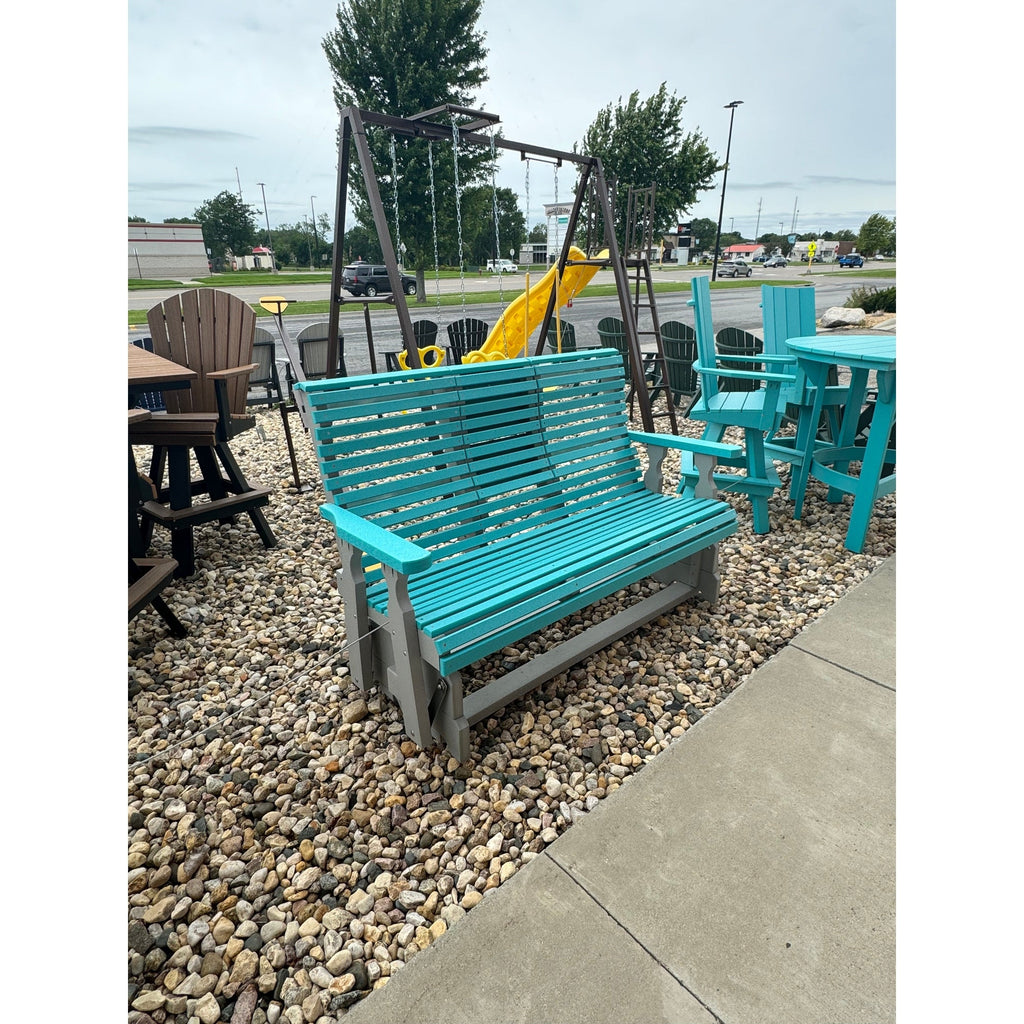 Creekside 5' Rollback Glider with Flip Down Console RB78 in Dove Gray and Aruba