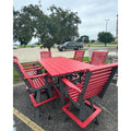 7' Bar Table with 6 Rollback Swivel Bar Chairs in Dark Gray and Cardinal