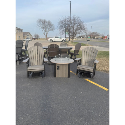 34" Round Fire Pit with 2 Classic Swivel Gliders in Black and Coastal Gray
