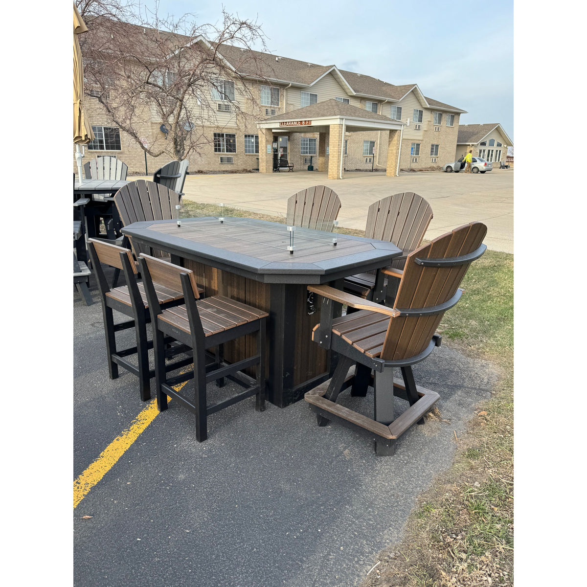 6' Fire Counter Table with 4 Classic Swivel & 2 Stationary Chairs in Black & Brazilian Walnut