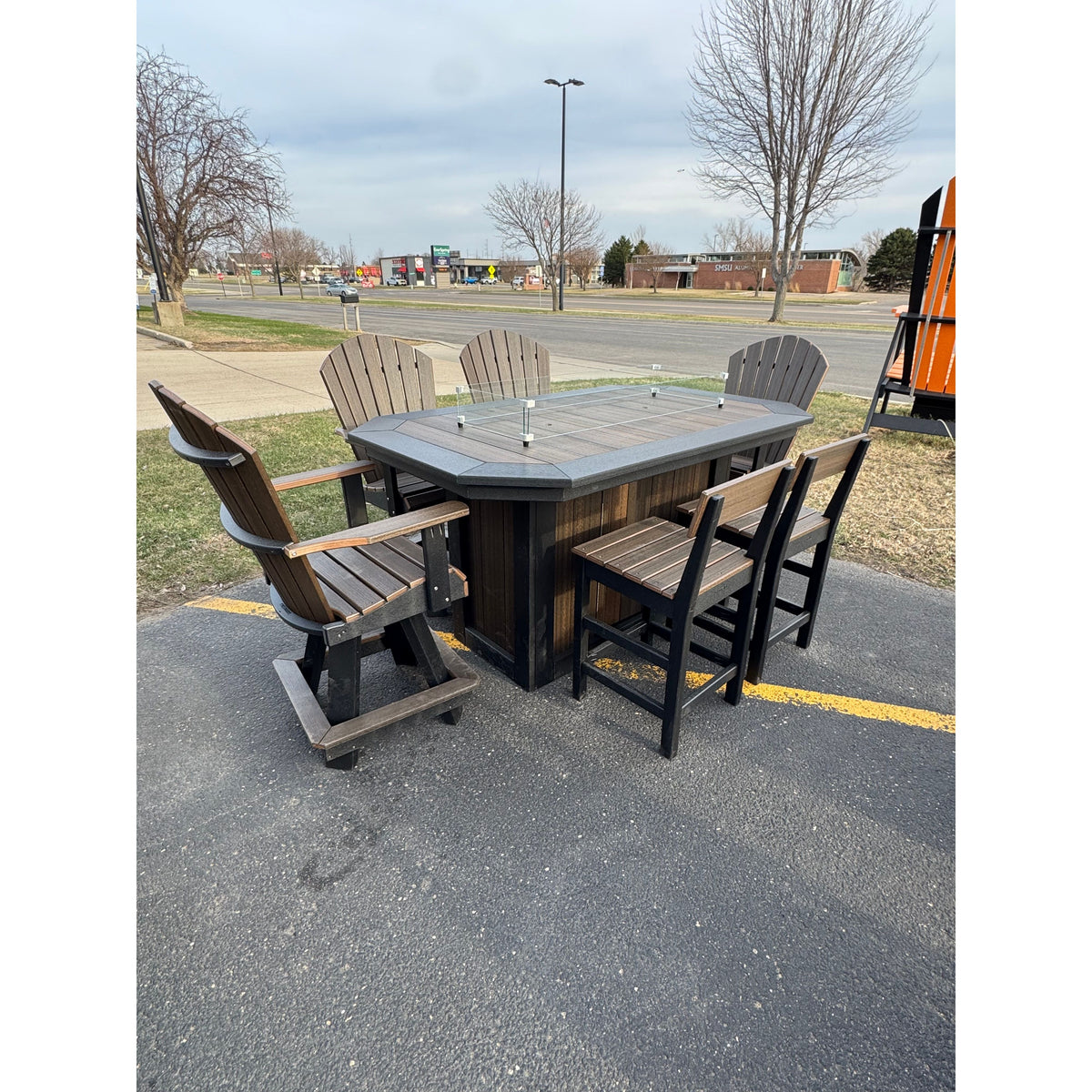 6' Fire Counter Table with 4 Classic Swivel & 2 Stationary Chairs in Black & Brazilian Walnut