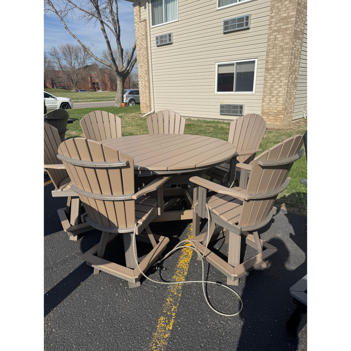 60" Round Counter Table with 6 Classic Swivels in Coastal/Weatherwood