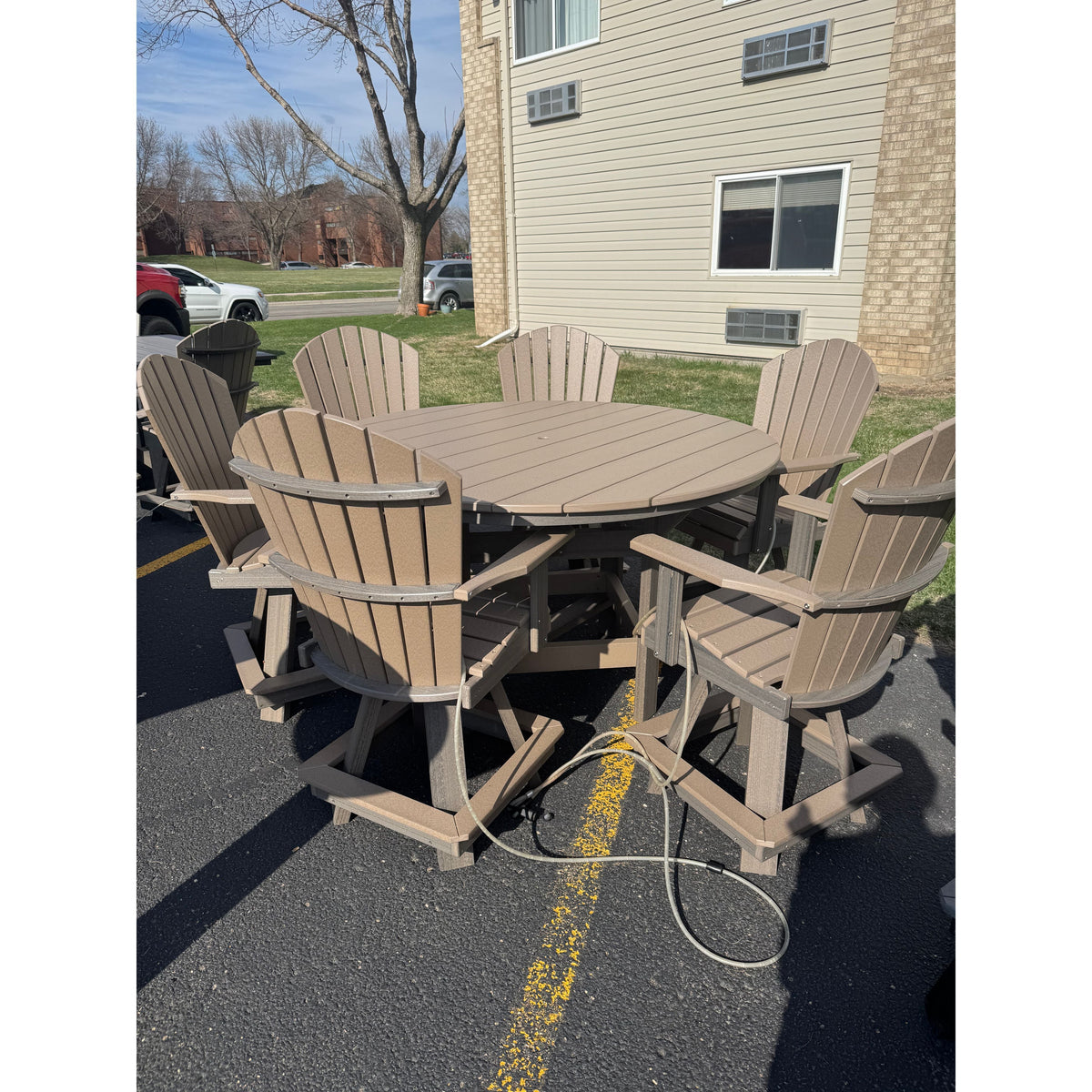 60" Round Counter Table with 6 Classic Swivels in Coastal/Weatherwood