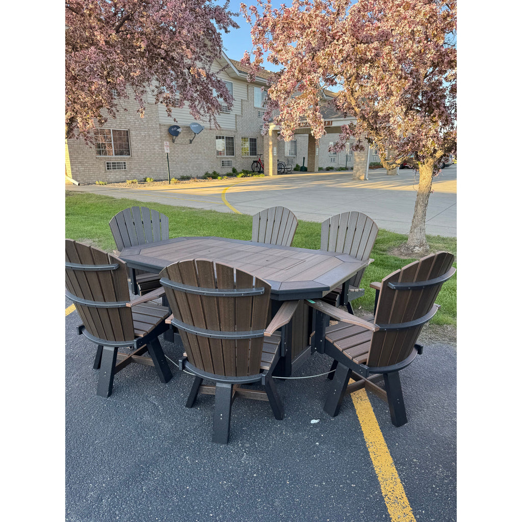6' Fire Dining Table with 6 Classic Swivel Dining Chairs in Black and Brazilian Walnut