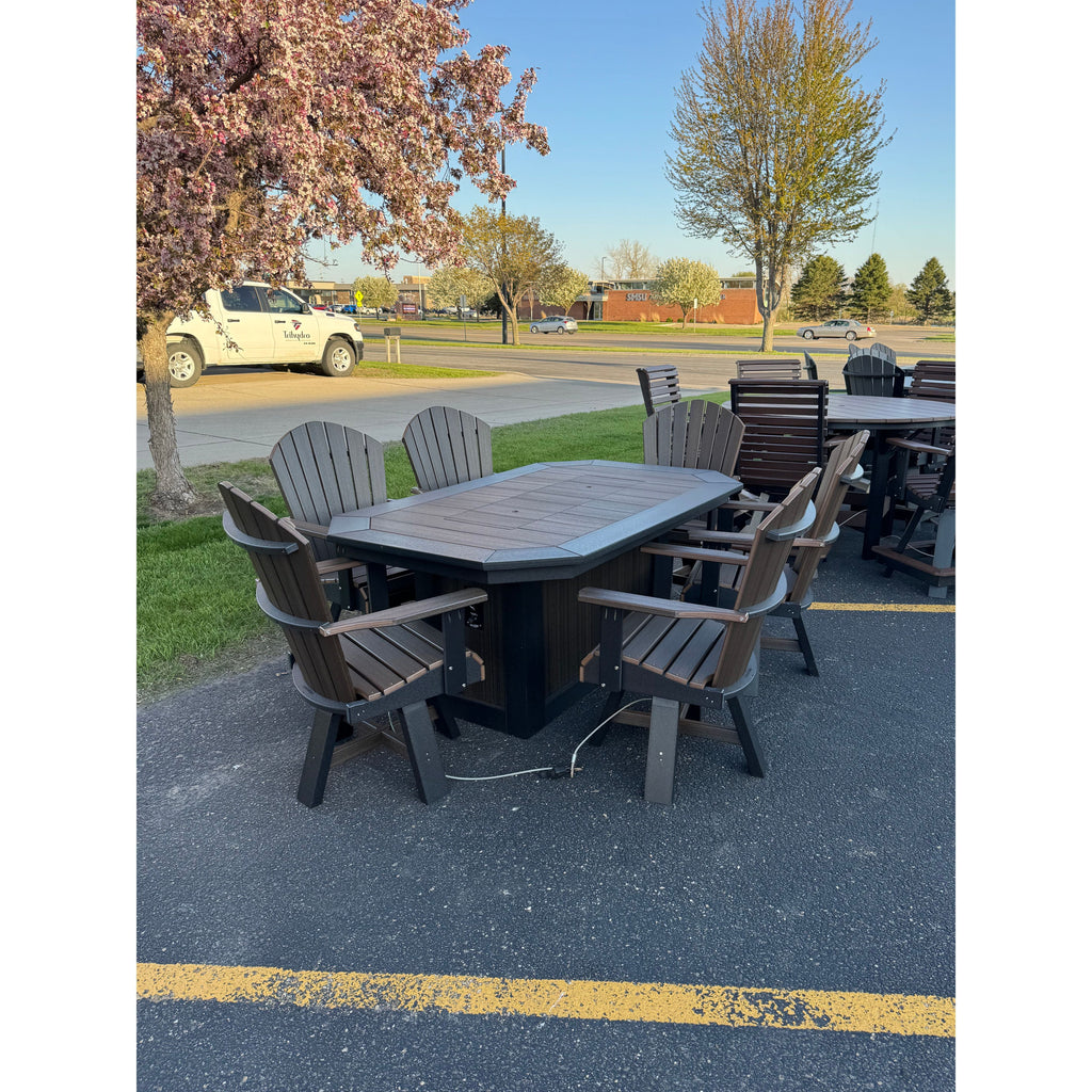 6' Fire Dining Table with 6 Classic Swivel Dining Chairs in Black and Brazilian Walnut
