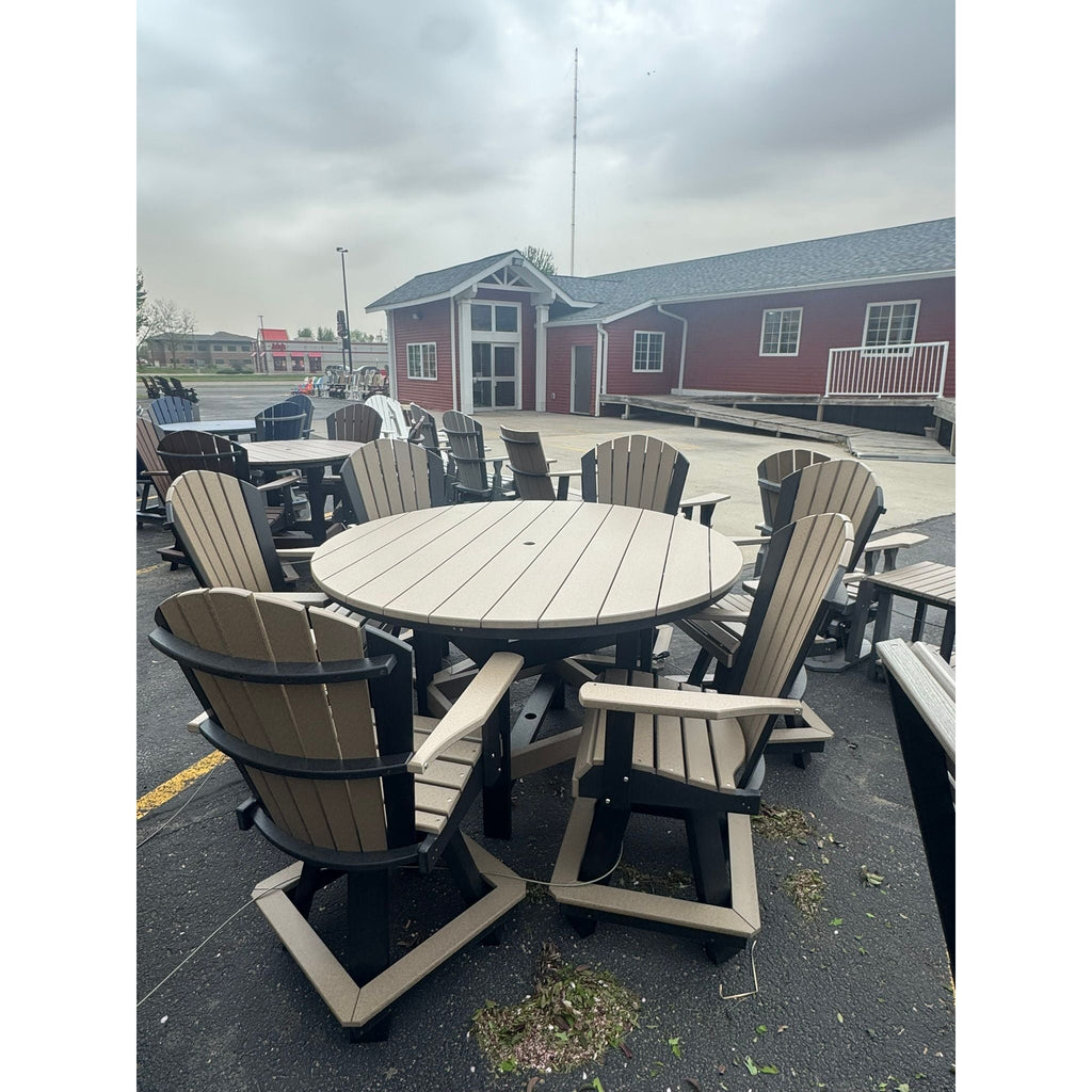 60" Round Counter Table with 6 Classic Swivel Counter Chairs in Black and Weatherwood