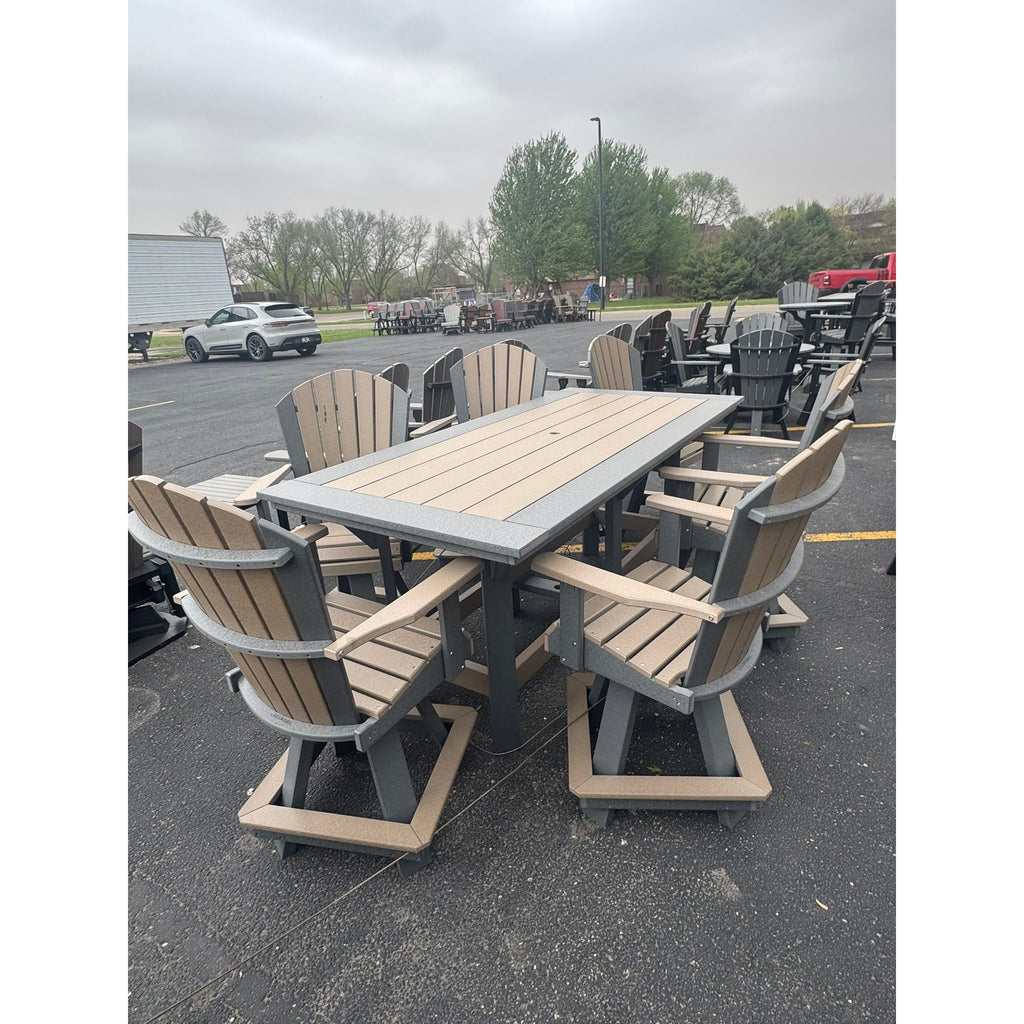 7' Counter Table with 6 Classic Swivel Counter Chairs in Dark Gray & Weatherwood