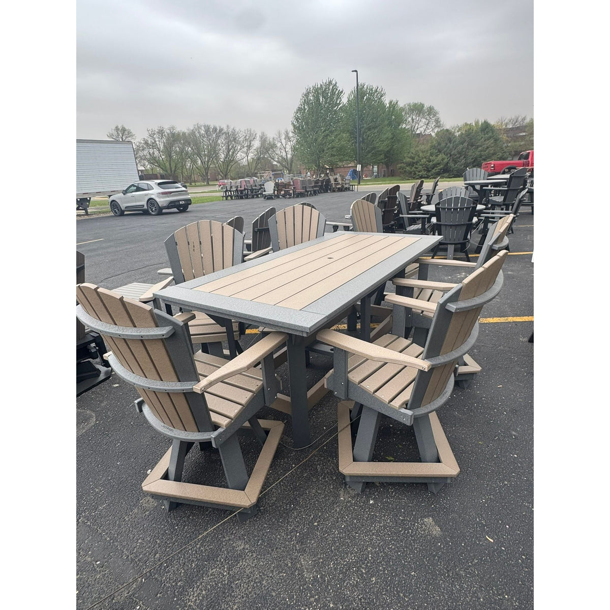 7' Counter Table with 6 Classic Swivel Counter Chairs in Dark Gray & Weatherwood