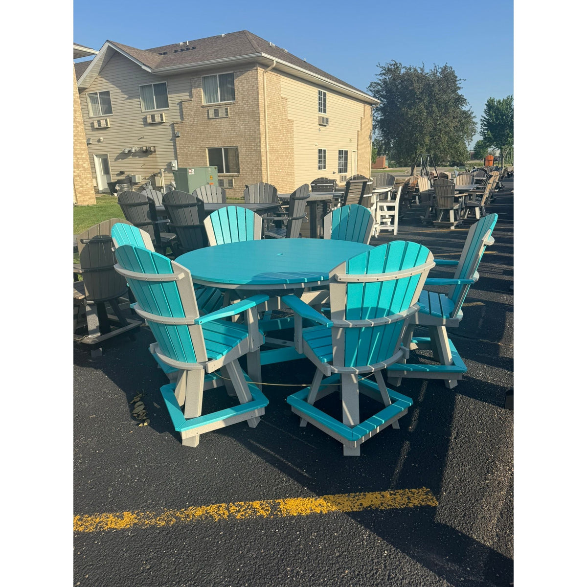 60" Round Counter Table with 6 Classic Swivel Counter Chairs in Dove Gray and Aruba