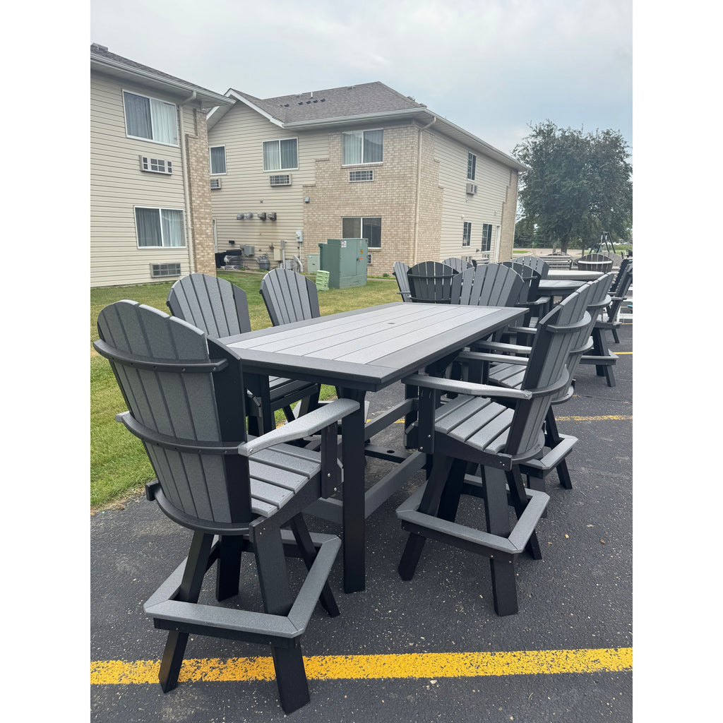 7' Bar Table with 6 Classic Swivel Counter Chairs in Black and Dark Gray