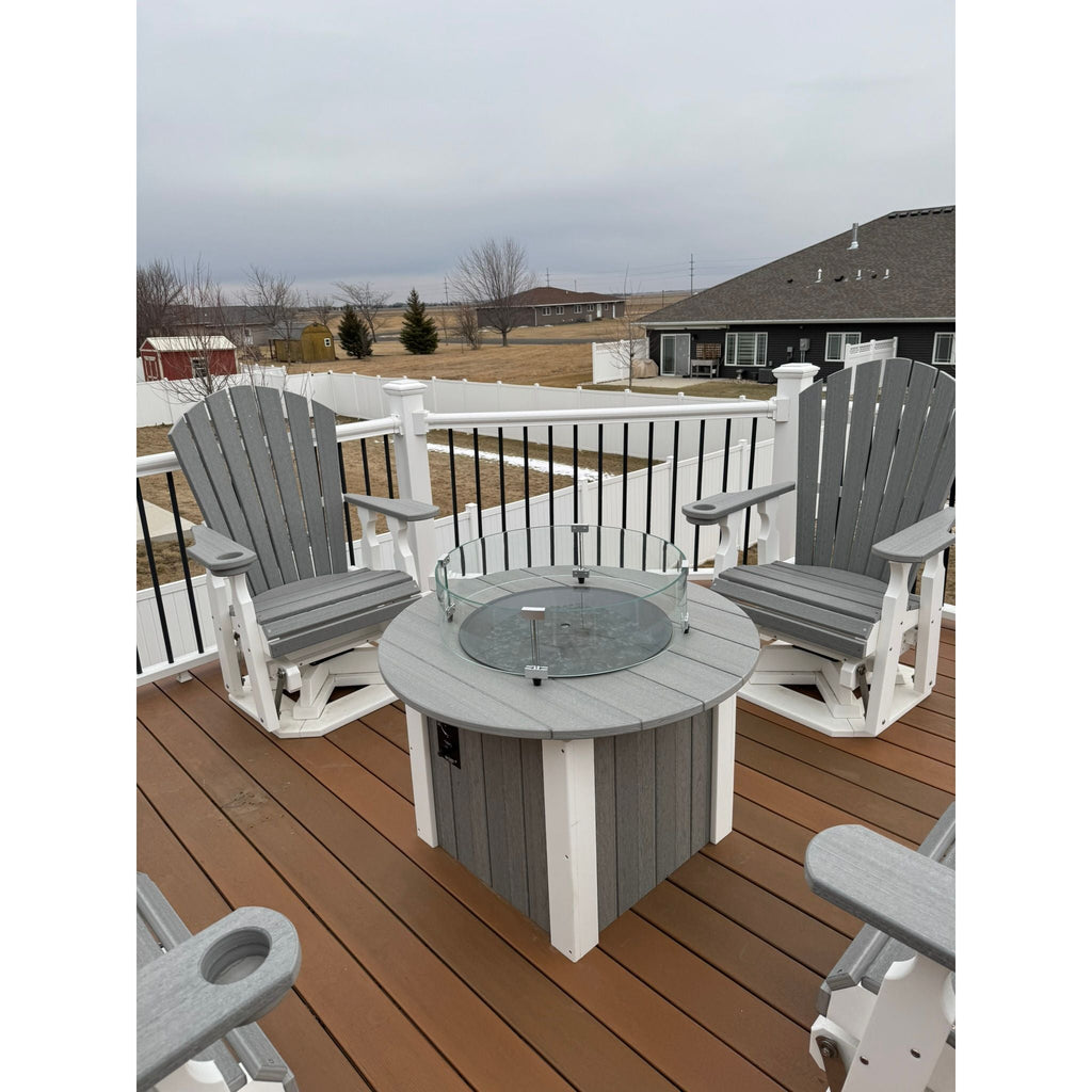 34" Round Fire Pit with 4 Classic Swivel Gliders in White & Driftwood Gray