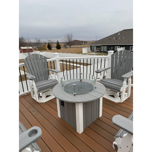 34" Round Fire Pit with 4 Classic Swivel Gliders in White & Driftwood Gray