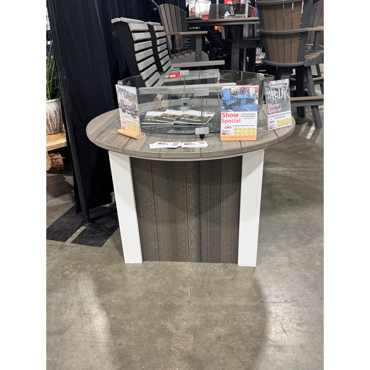 34" Round Fire Pit in White & Coastal Gray (Wood Grain)
