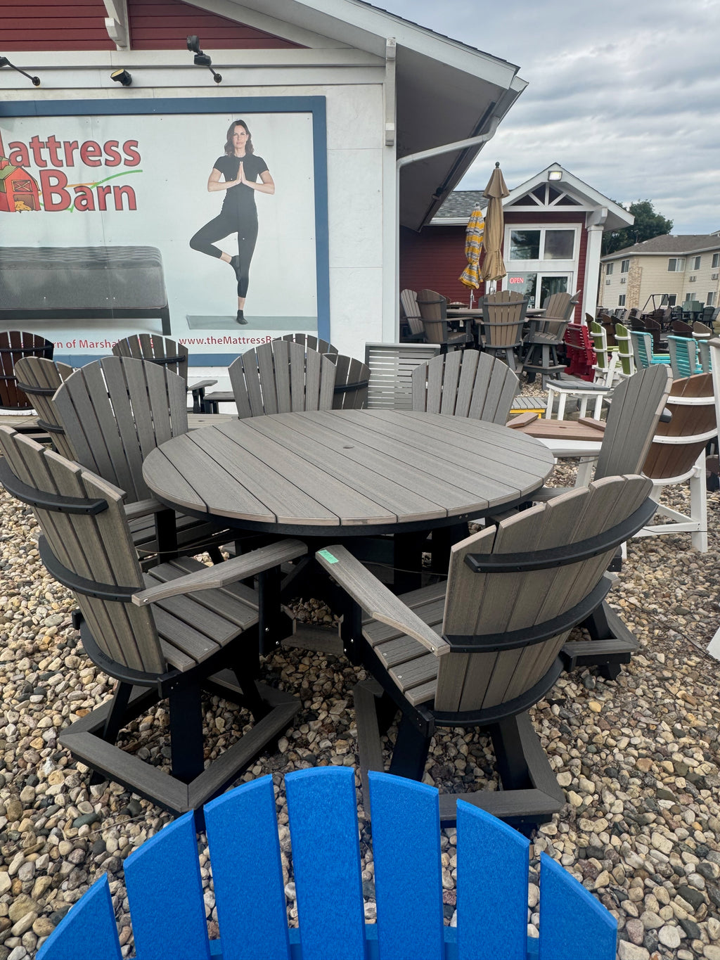 60" Round Counter Table with 6 Classic Swivel Counter Chairs in Black/Coastal Gray