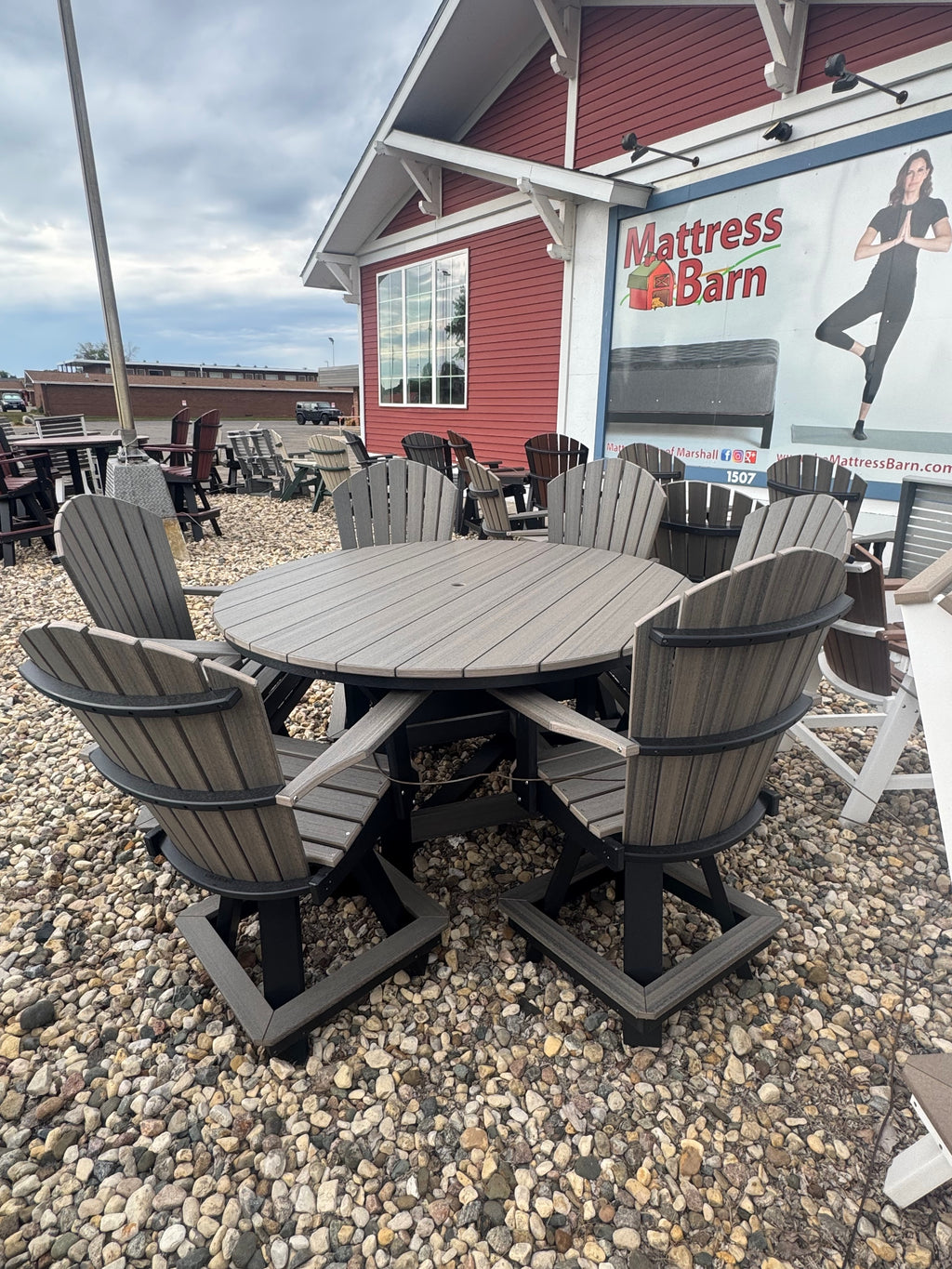 60" Round Counter Table with 6 Classic Swivel Counter Chairs in Black/Coastal Gray