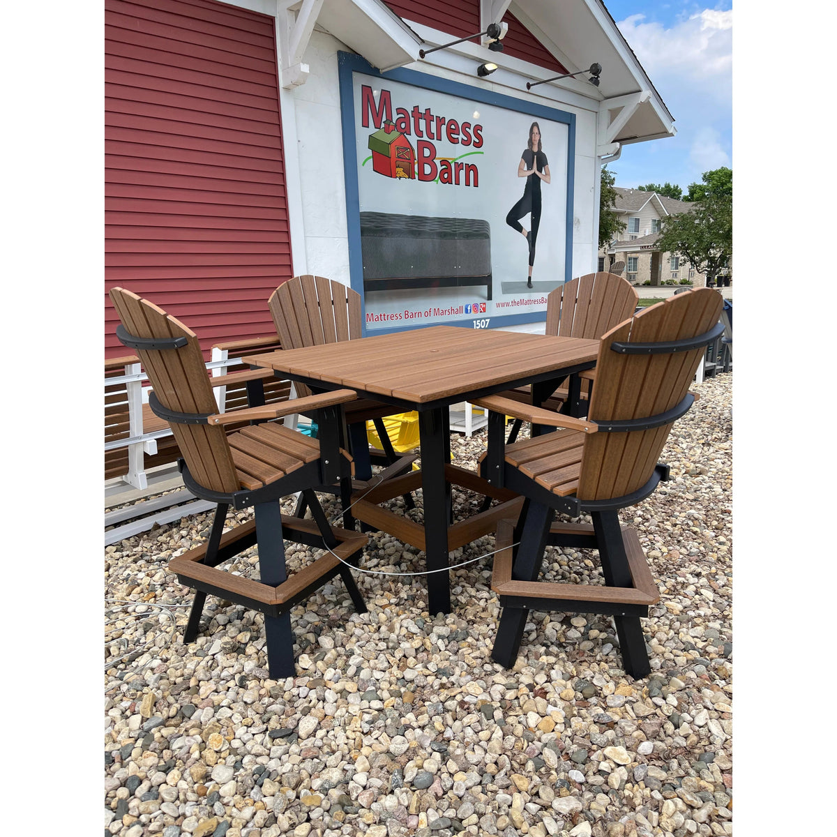 48" Square Bar Table with 4 Swivel Bar Chairs in Black/Mahogany