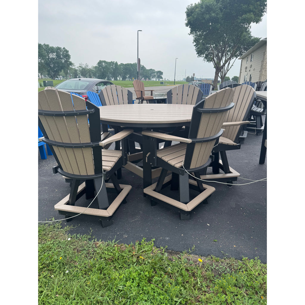60" Round Counter Table with 6 Classic Swivel Counter Chairs in Black and Weatherwood