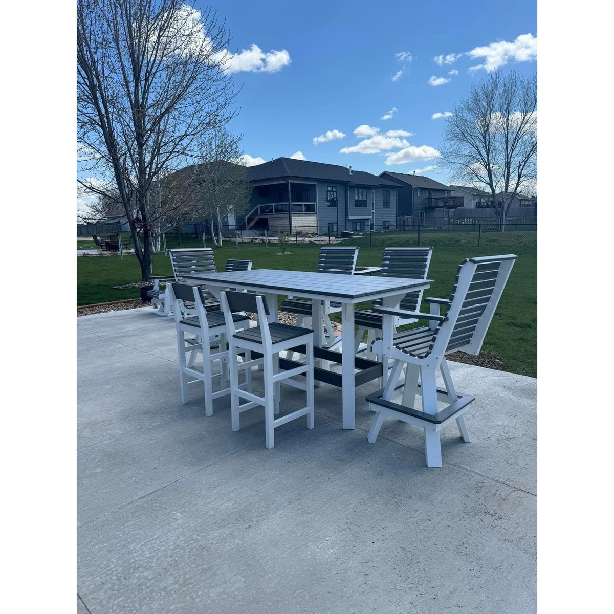 7' Bar Table with 4 Rollback Swivel & 2 Stationary Bar Chairs  in White and Dark Gray