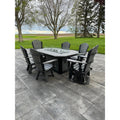HDPE poly fire pit dining table with 6 classic swivel chairs in black and dark gray - Salt and Sand Patio Co