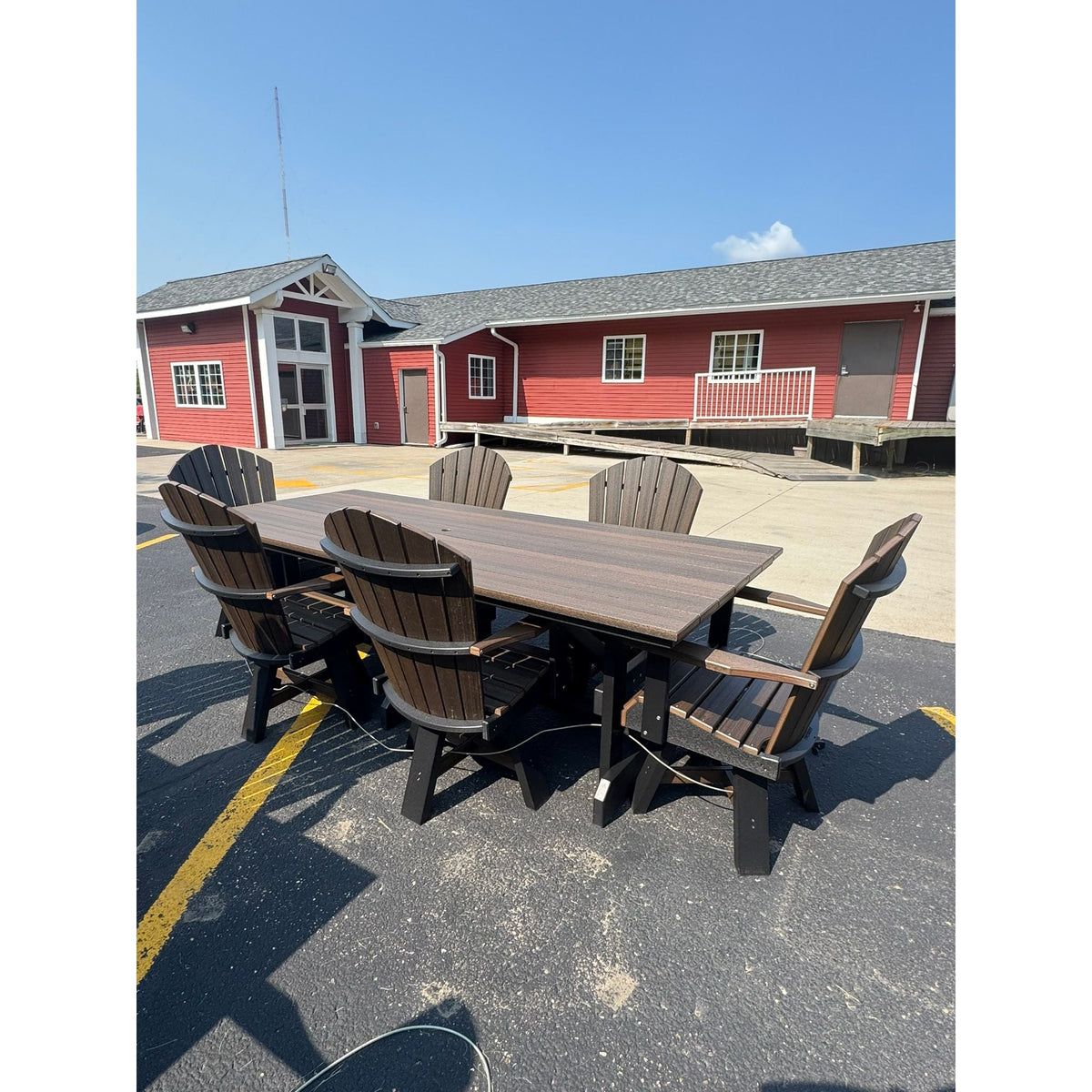 7' Dining Table with 6 Classic Swivel Dining Chairs in Black and Brazilian Walnut