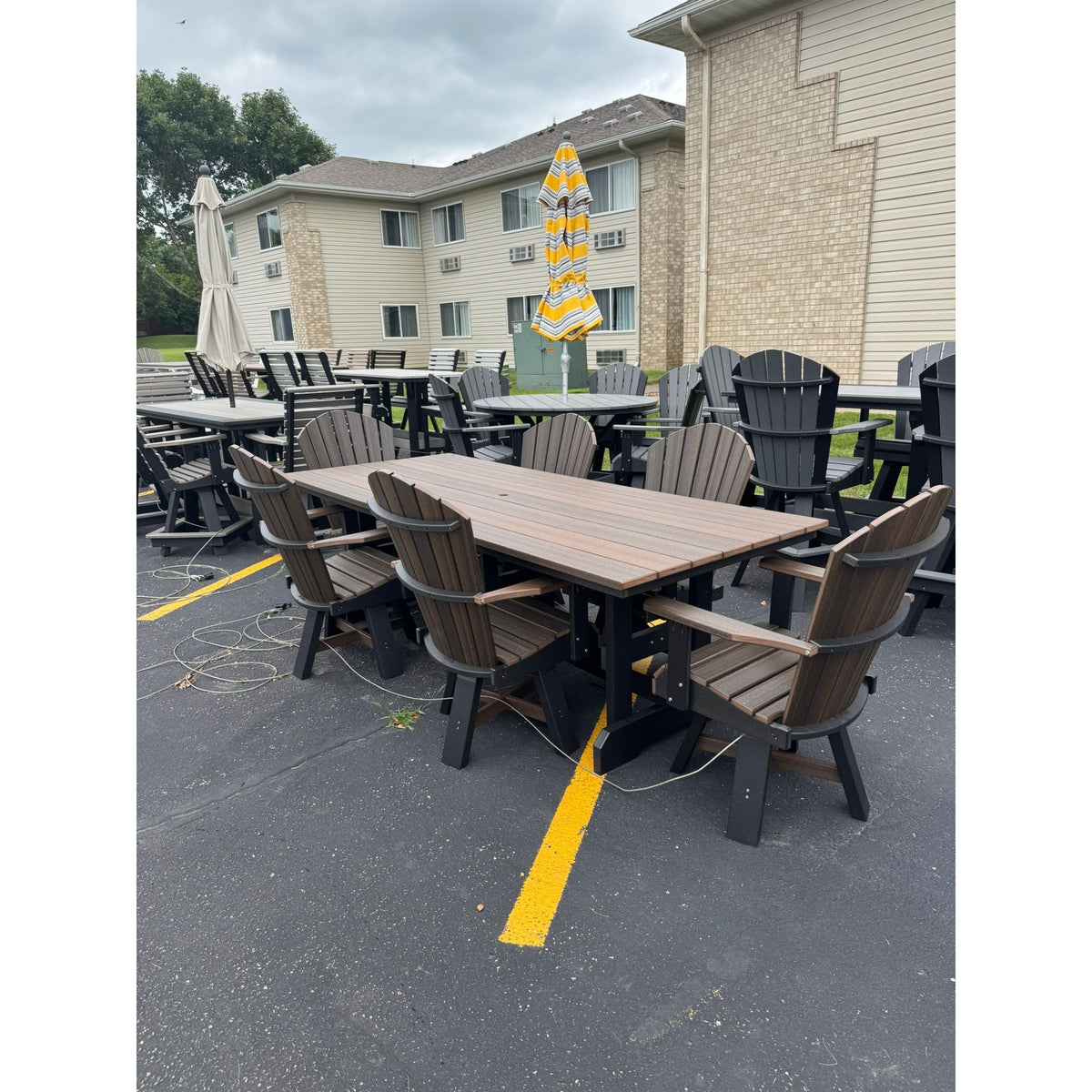 7' Dining Table with 6 Classic Swivel Dining Chairs in Black and Brazilian Walnut