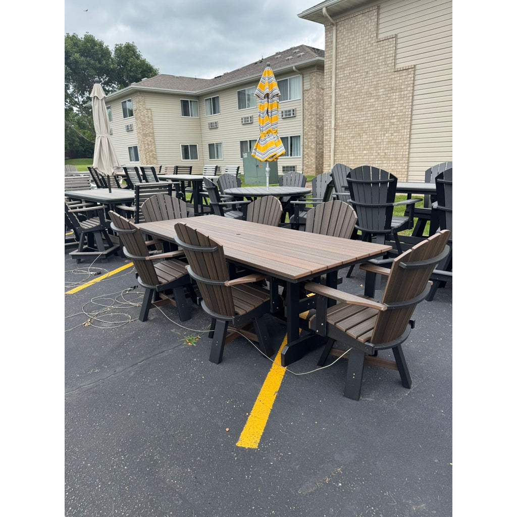 8' Dining Table with 6 Classic Swivel Dining Chairs in Black and Brazilian Walnut