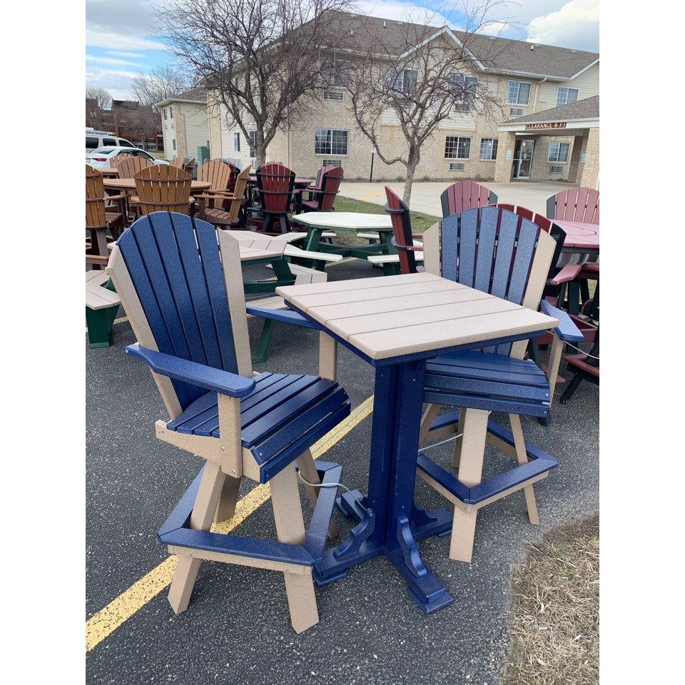 Counter height outdoor table and 2 swivel chairs, 28in square poly bistro set - Salt and Sand Patio Co
